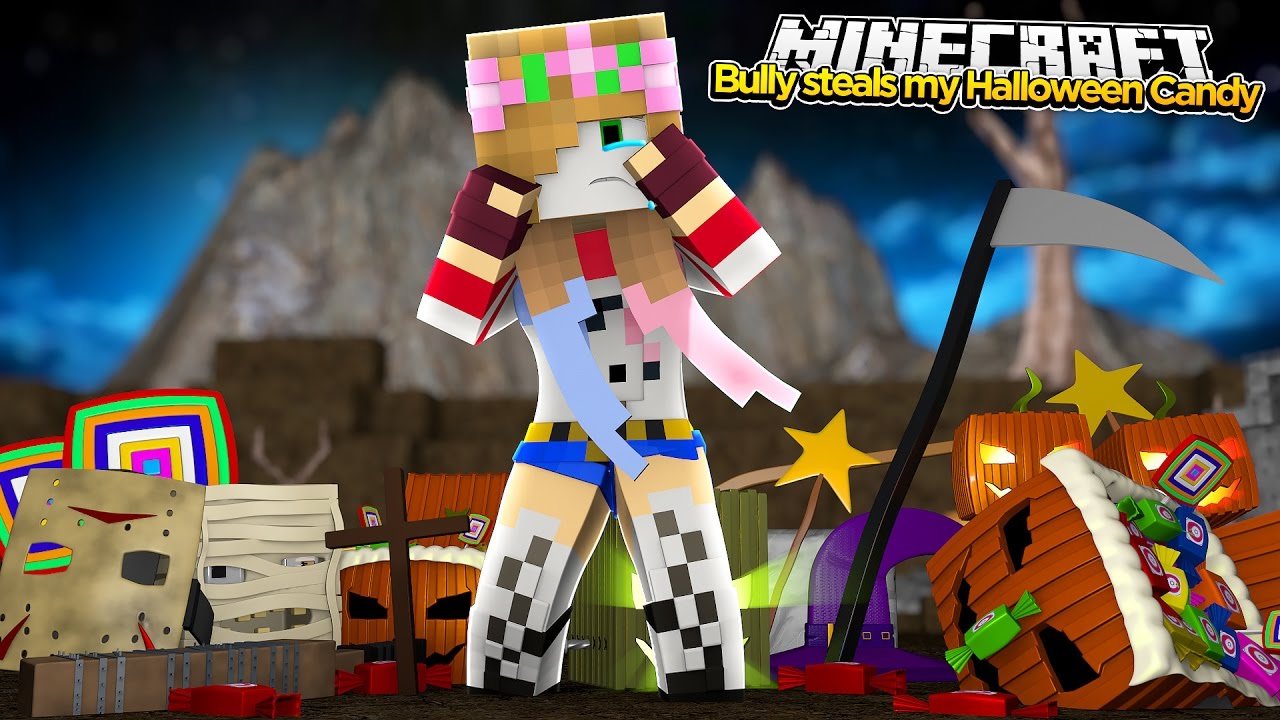 Minecraft: BULLY STEALS LITTLE KELLYS CANDY ON HALLOWEEN!