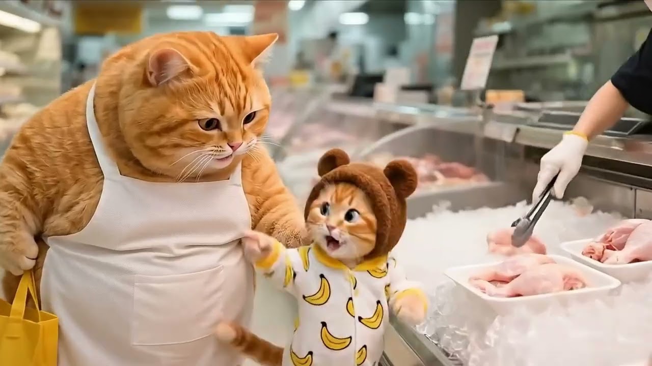“Mom Cat Makes Crispy Fried Chicken – Wholesome Ginger Cat Cooking Adventure!”