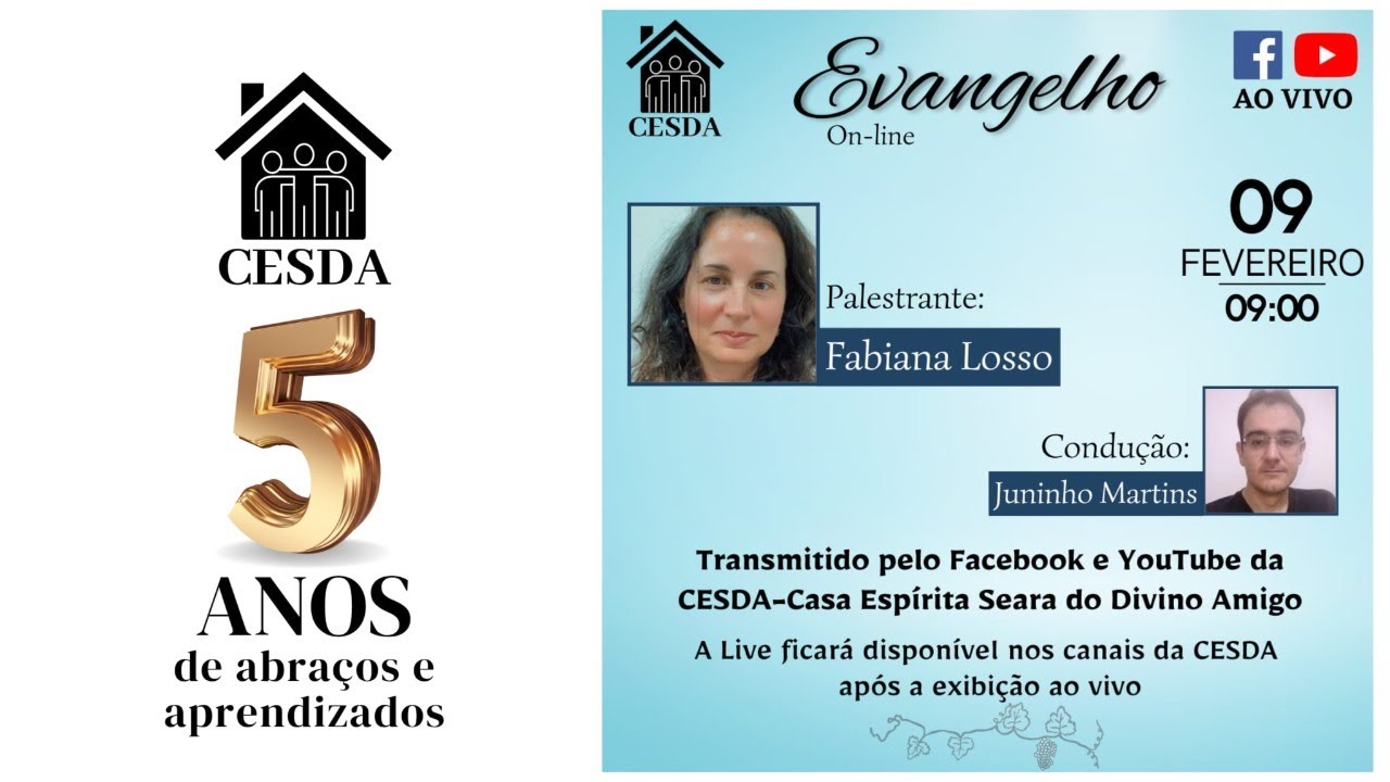 Evangelho das 09h na CESDA - Casa Espírita Seara do Divino Amigo, 09/02/26, com Fabiana Losso