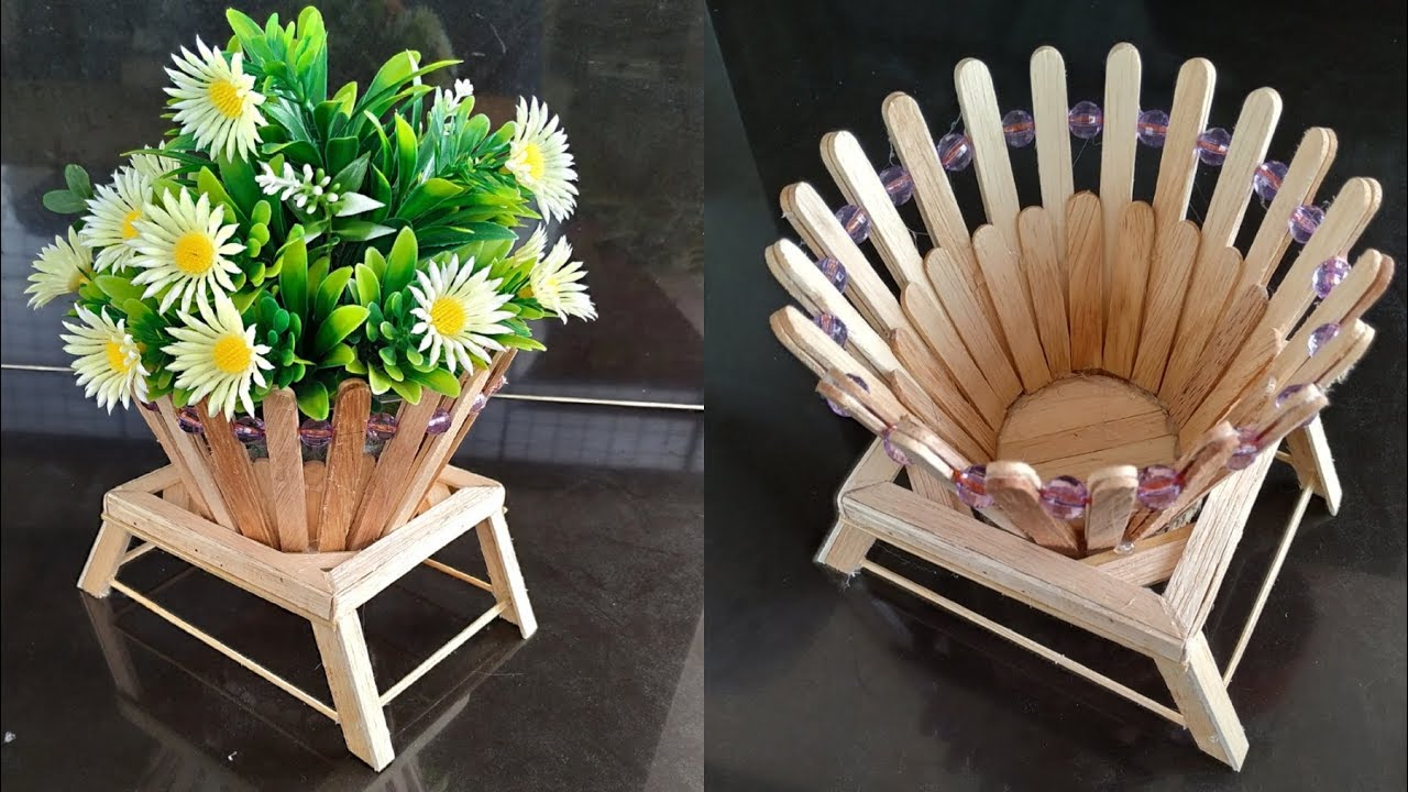 DIY, How To Make Flower Vase , Popsicle Stick Crafts, ice cream sticks flower vase