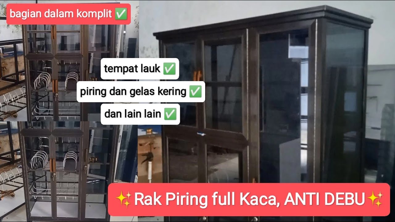 Rak Piring Aluminium. Full Kaca Bagian dalam Komplit anti Debu dan bisa menghalau serangga masuk.