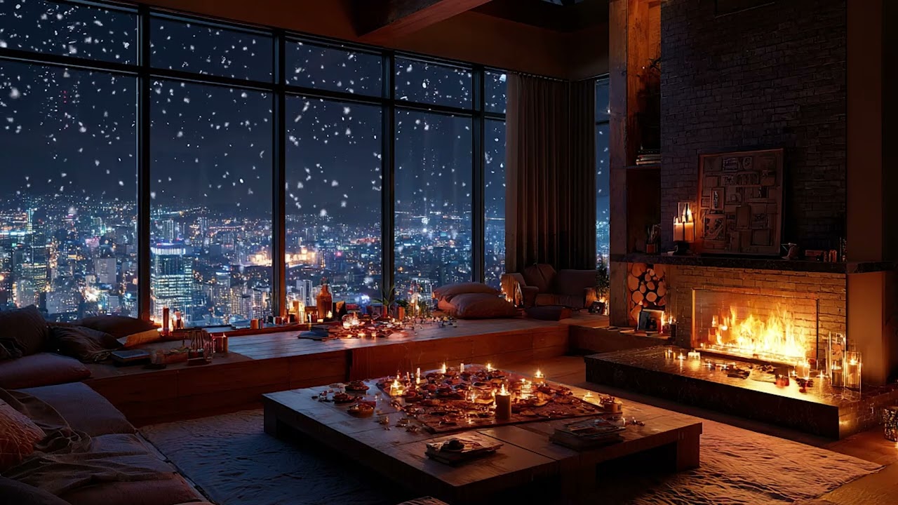 Snowfall Winter Cabin Piano Ambience | Fireplace Warmth for Deep Calm