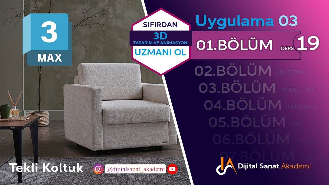 3ds Max I Uygulama_03 I Tekli Koltuk I 019