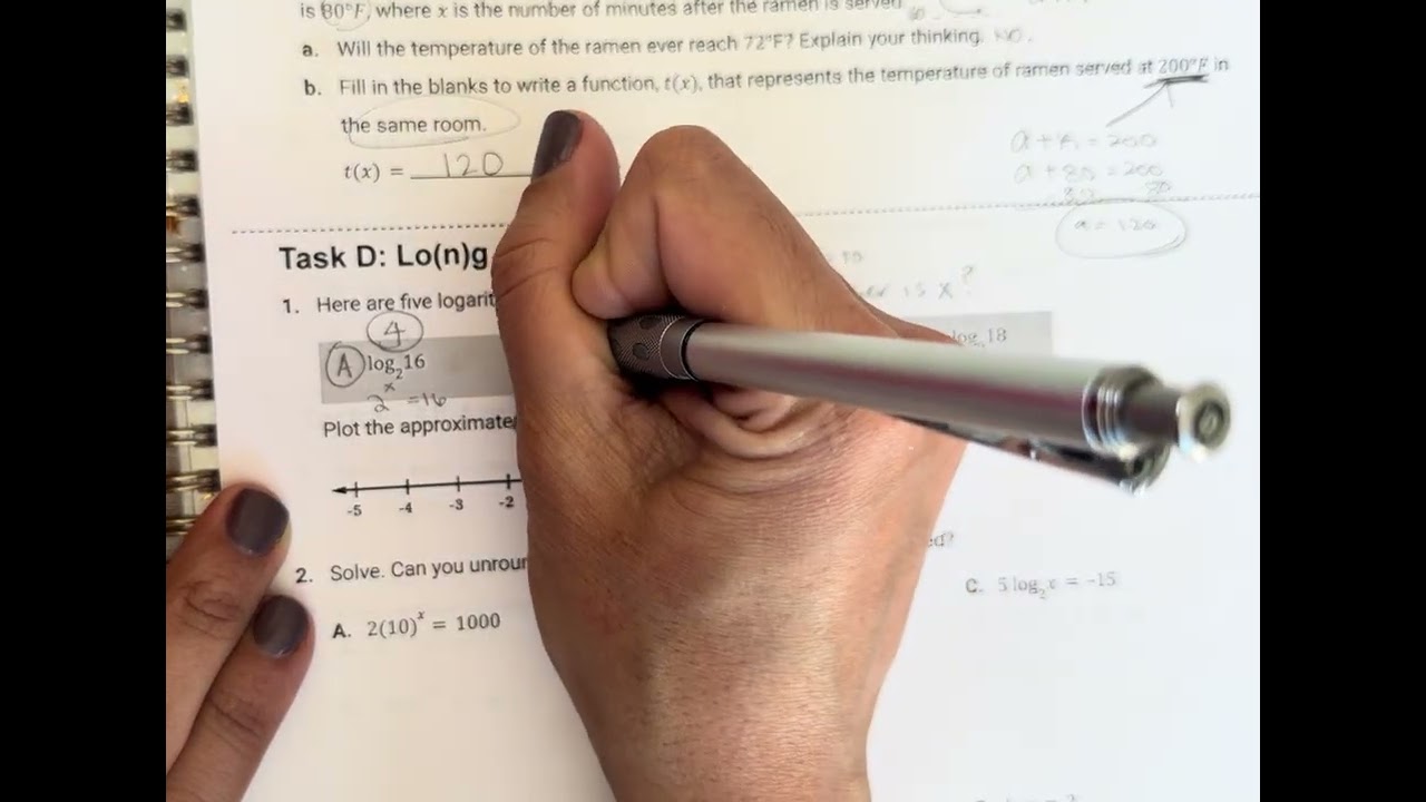Algebra 2 amplify unit 6 quiz review task C D exponential logarithmic equations functions graph ln