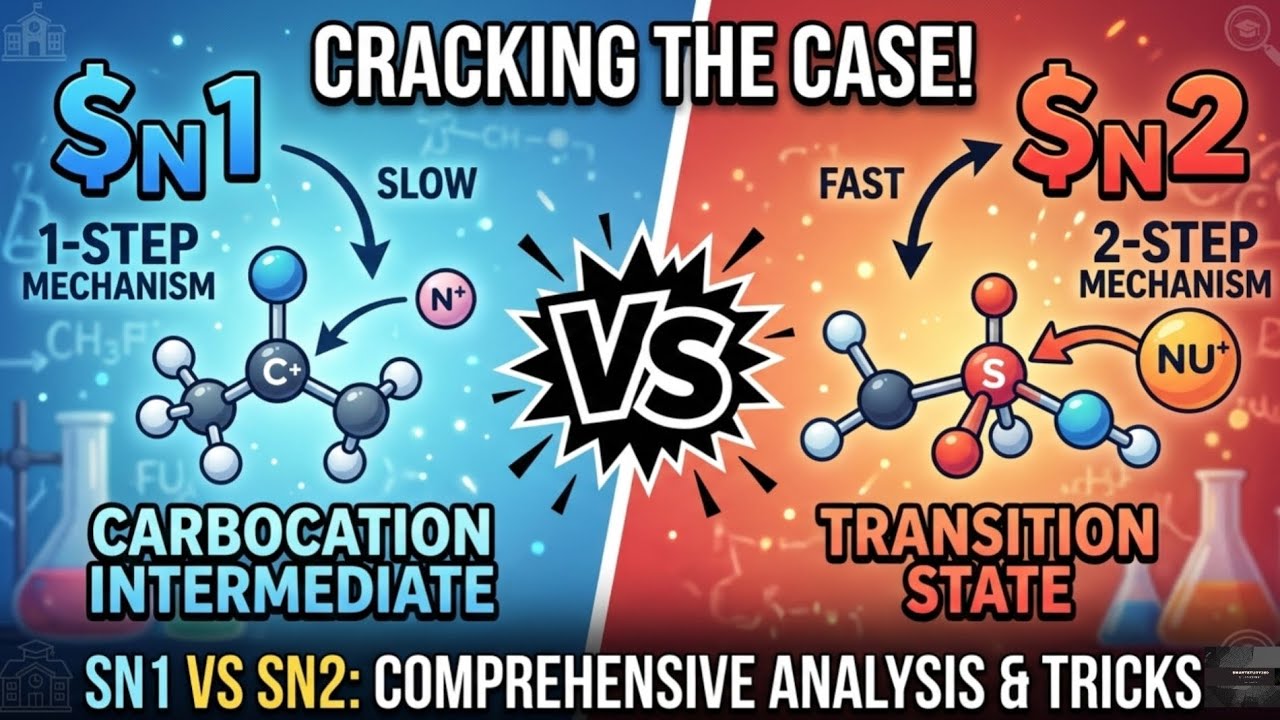 Sirf minton mein🕵️‍♂️ SN1 aur SN2 Reactions ka poora post-mortem!  🧪
