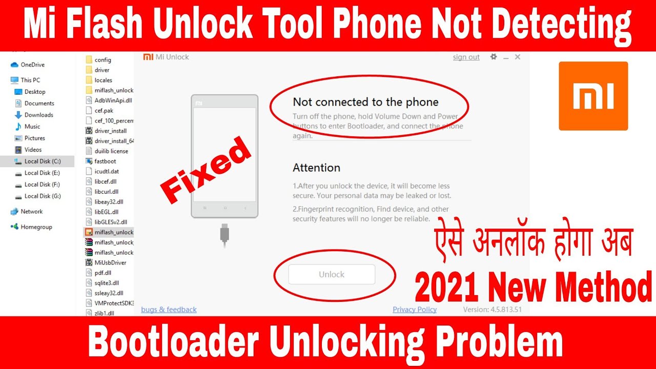 Mi Falsh Unlock Tool Phone Not Detecting Bootloader Unlocking Problem 101% Solve New Method 2021