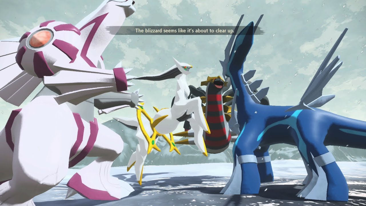 Arceus confronts Palkia, Dialga, and Giratina [Pok&eacute;mon Legends: Arceus]
