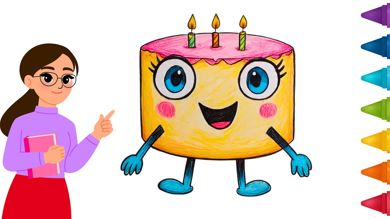 How to Draw cartoon happy birthday Cake drawing for kids