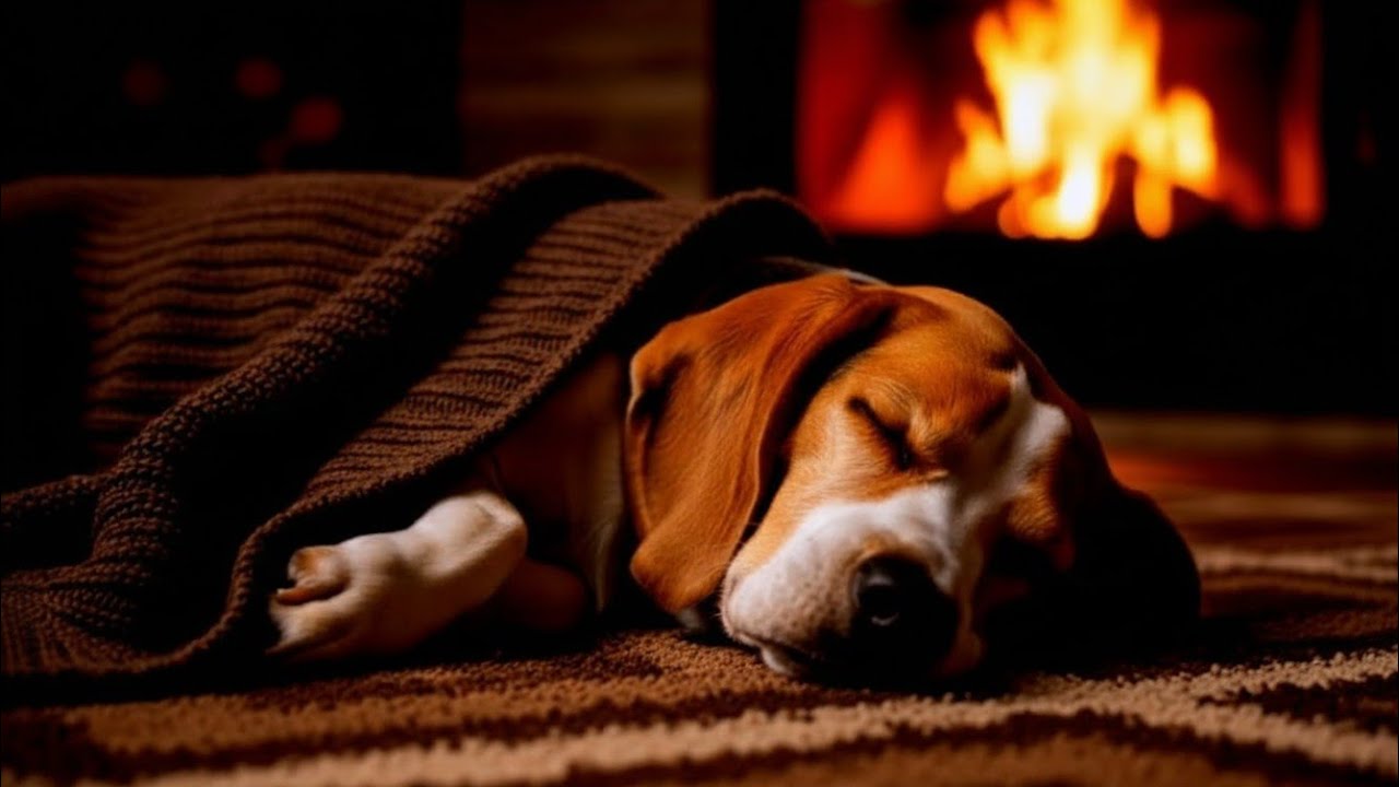 🔥 Fireplace & Sleeping Dog | Cozy Crackling Fire Ambience at Home
