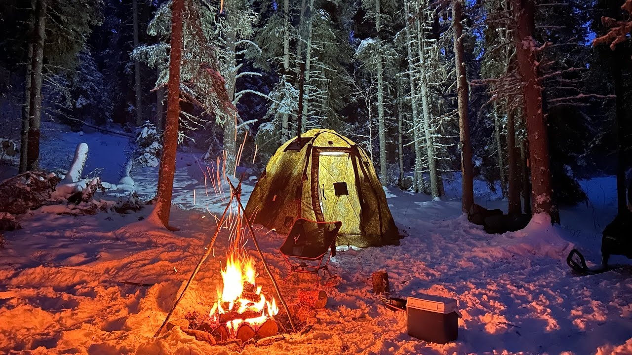 ALONE in the freezing COLD! EXTREME hot tenting survival!