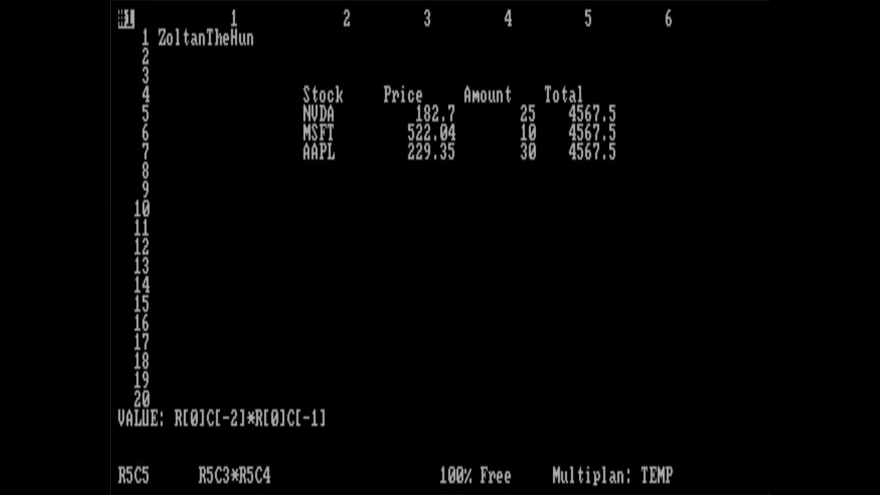 Microsoft Multiplan 2.0 - 1985 - IBM PC XT / PCem