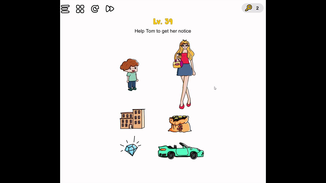 BRAIN OUT LEVEL 39 HELP TOM TO GET HER NOTICE