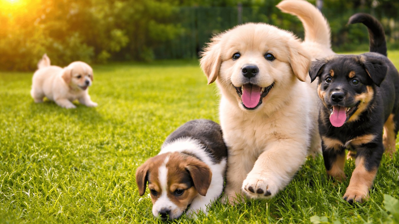 🐶✨ Милая семья щенков счастливо играет на зеленой траве | Успокаивающее видео с собаками | Рассла...