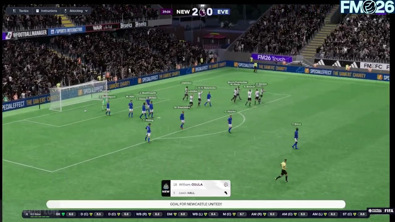 Newcastle versus everton full Premier League match on FM26 RTG