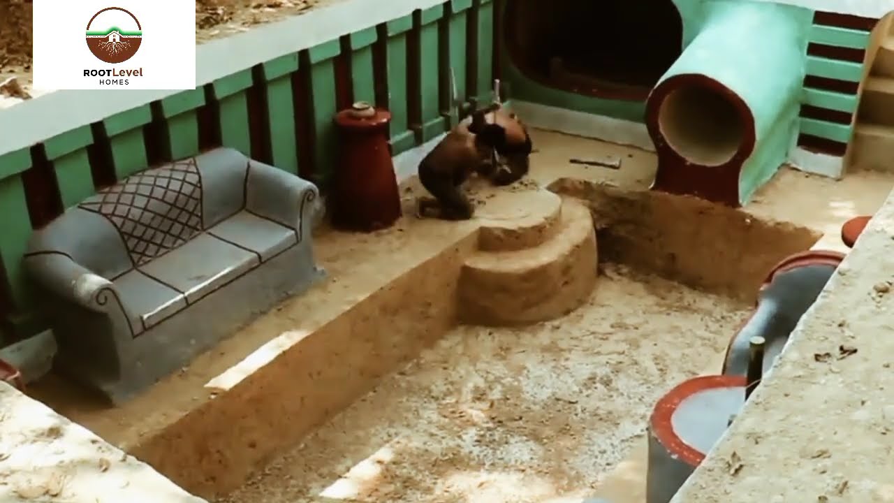 Building Underground House with Decoration Underground Living Room  with very simple 