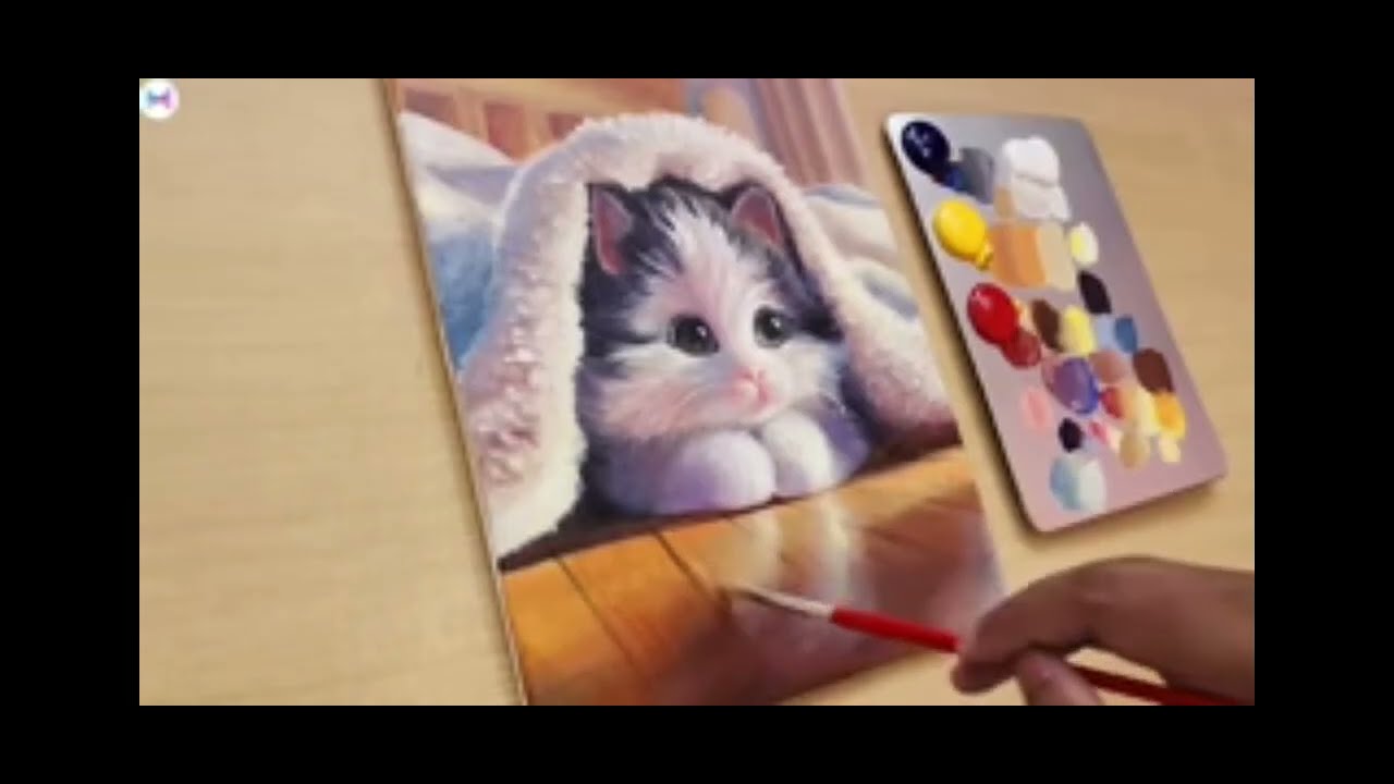 Painting a cute kitten 🐈/ Acrylic painting step by step/ painting art #nature #video