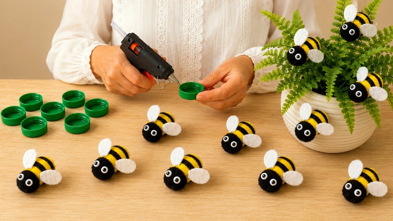 🐝 So Cute! I Turned a Bottle Cap into a Bee ✨️ | Easy DIY & Recycling Idea ♻️ 