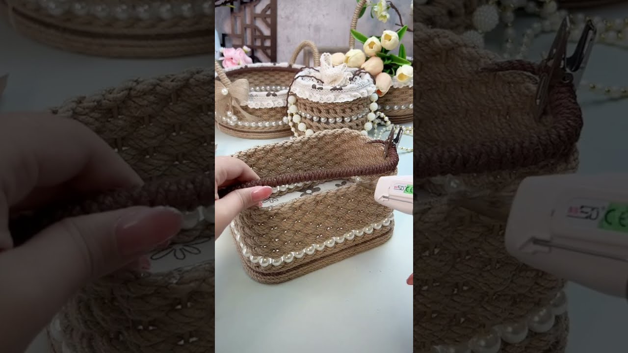 DIY Tissue Basket Idea, How to Make a Basket with Jute Rope at Home #diy #handmade #craft