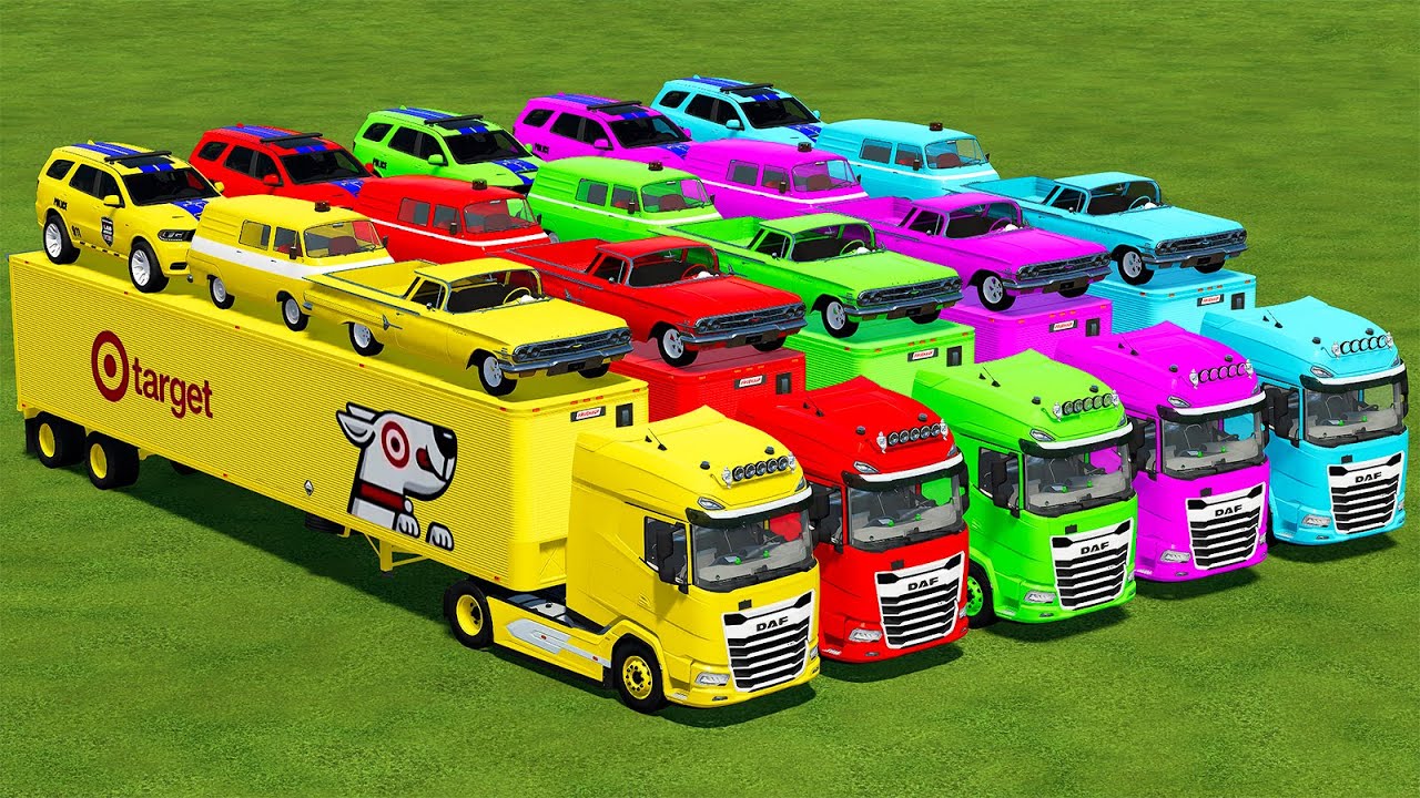 TRANSPORTING DURANGO EMERGENCY, SKODA & CHEVROLET WITH DAF TRUCKS! Farming Simulator 22