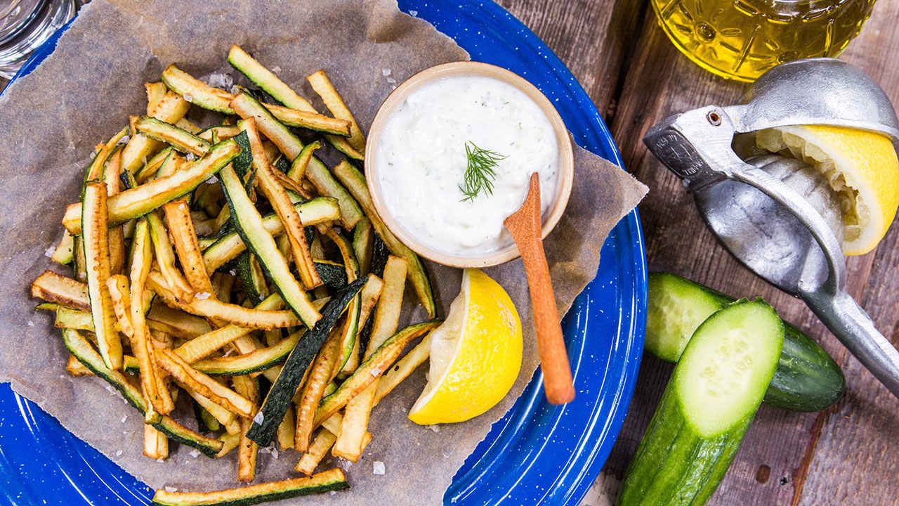Greek Styled Zucchini Fritters with Tzatziki