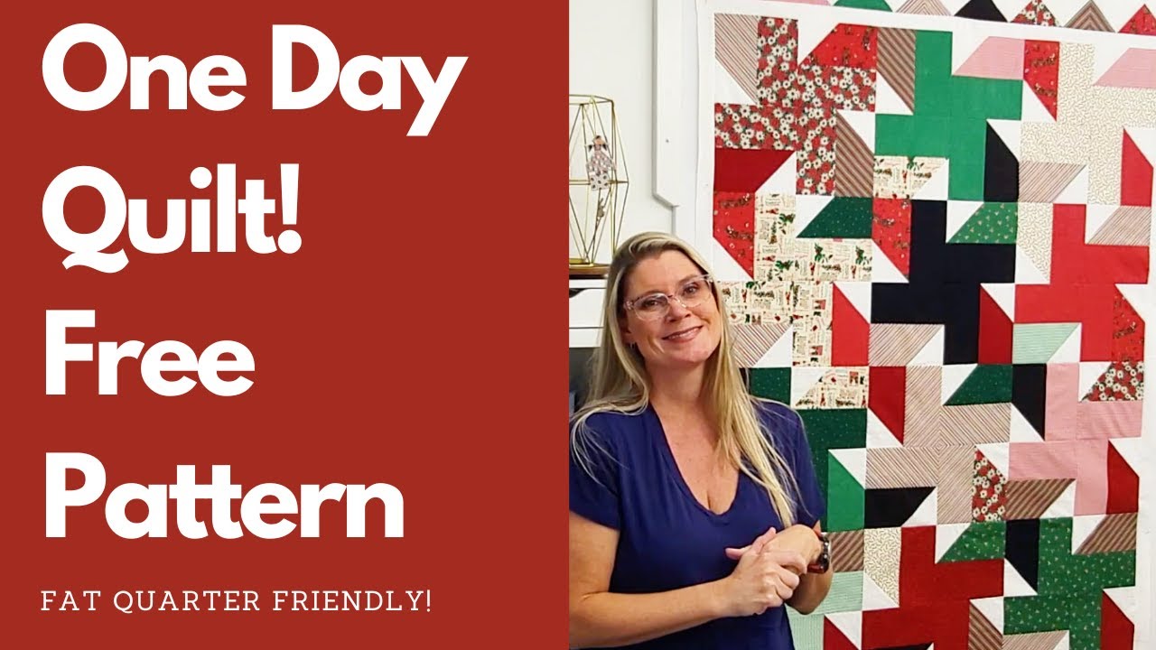 Quilt in ONE Day!  Free Pattern, 16  Fat Quarters and a little background fabric!