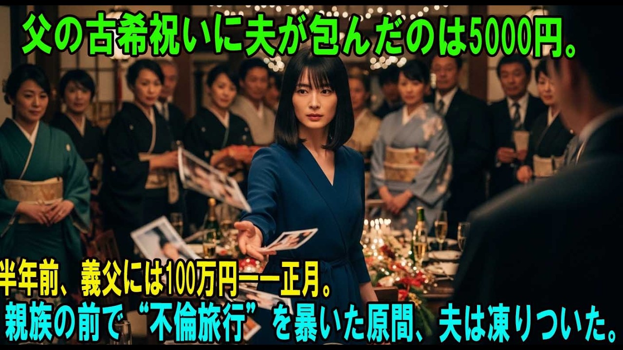 父の古希祝いに夫が包んだのは5000円。半年前、義父には100万円――正月、親族の前で“不倫旅行”を暴いた瞬間、夫は凍りついた。