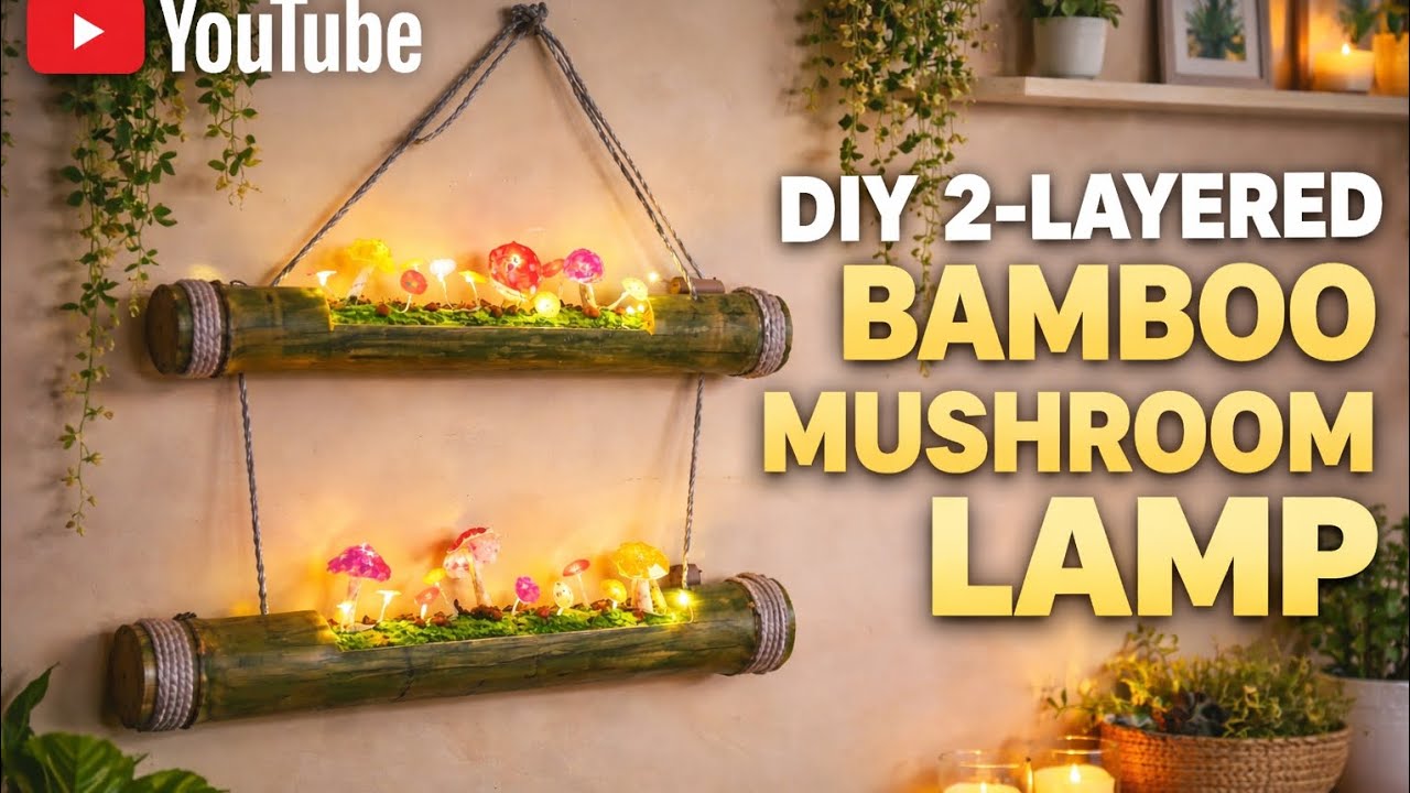 DIY BAMBOO MUSHROOM 🍄 LAMP ✨️..#diy #mushroom #lamp #bamboo #viral #trending #shorts #youtubeshorts 