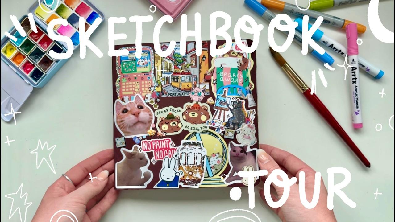 Мой первый тур по скетчбуку ★ Тур по скетчбуку в смешанной технике (февраль 2025 г. — июнь 2025 г.)