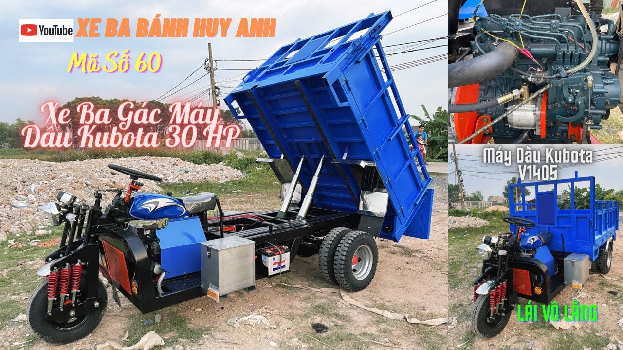 Xe Ba G&aacute;c M&aacute;y Dầu Kubota Nhật - Động Cơ 30HP. Full tải 5 tấn - LH 0878 98 7777