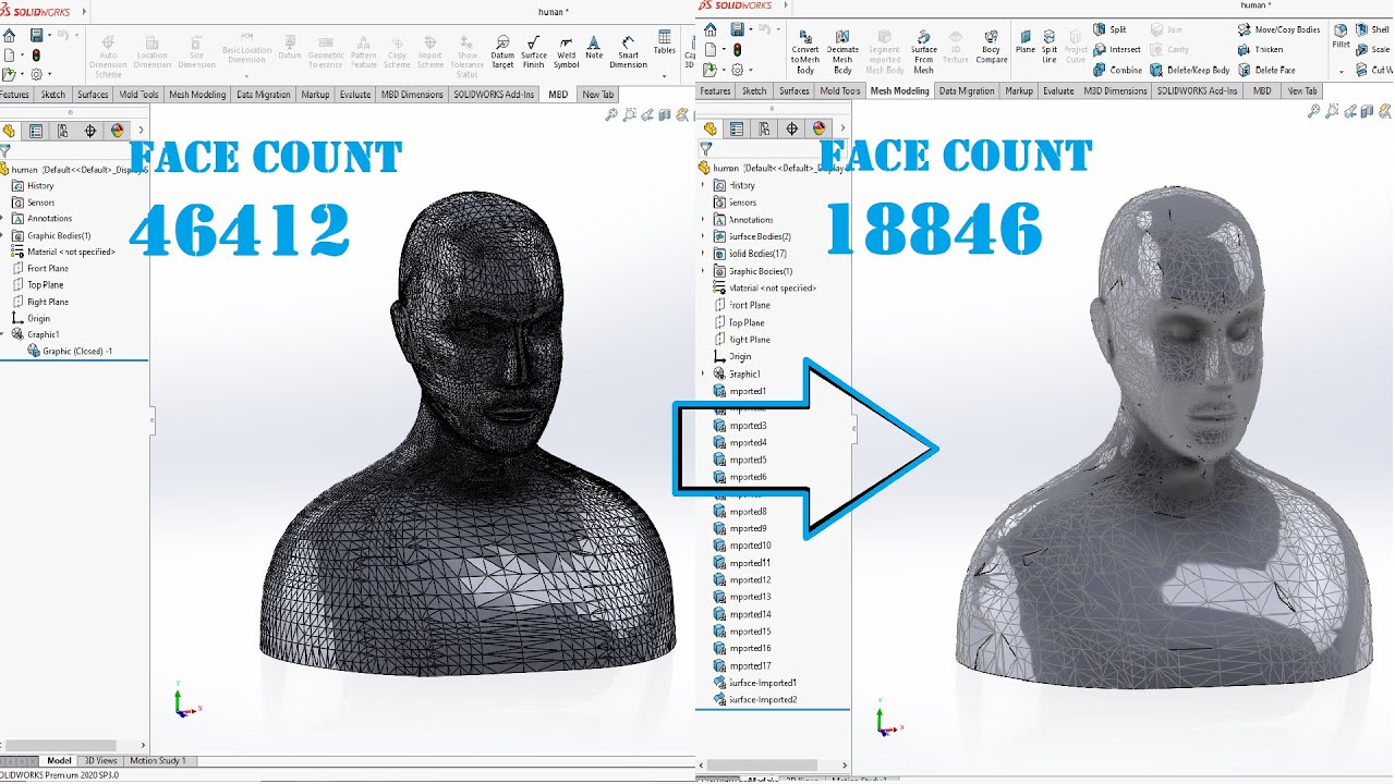 How to simplify mesh in SolidWorks | Decimate Mesh Body