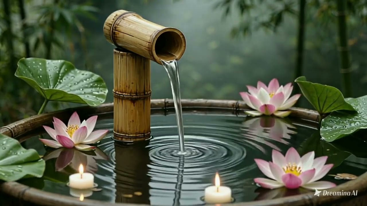 Beautiful relaxing , Soothing Sound With Piano Music , bamboo water ,Relaxing, Stress Relief 