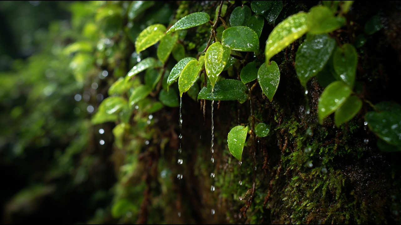 Gentle Rain Drops on Green Leaves | Calm Forest Ambience for Deep Relax & Sleep