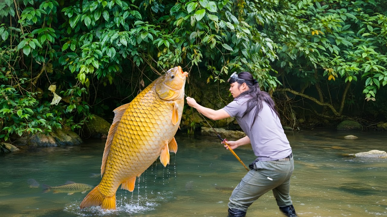 Making a speargun, going hunting with my wife in the stream - Making delicious smoked fish