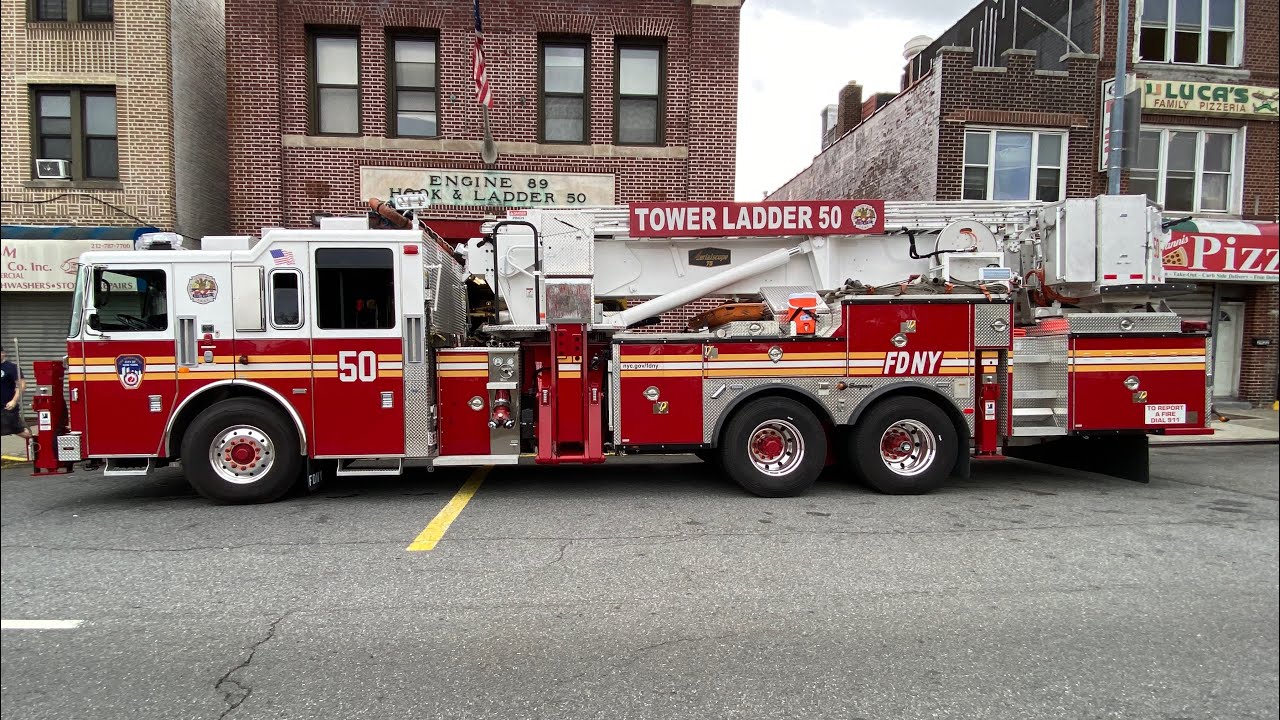 **BRAND NEW 2020 FDNY TOWER LADDER 50** CONDUCTING A LADDER TEST OUTSIDE QUARTERS ON BRUCKNER BLVD.