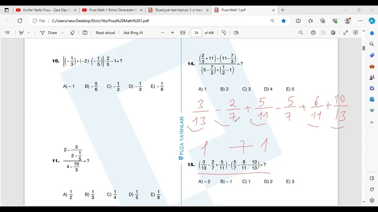 Puza Math 1 Rasyonel Sayılar Test 1-2