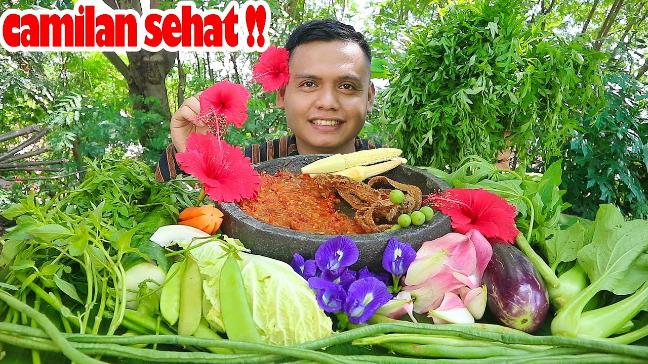MUKBANG LALAPAN MENTAH SAMBEL TERASI + BUNGA SEPATU , BUNGA TELANG , BUNGA TURI | raw veggie mukbang