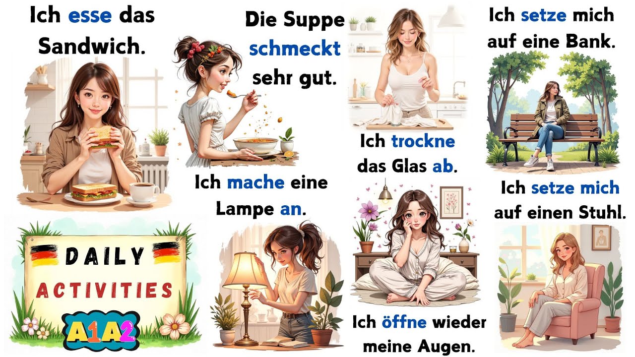 🎉 Start Speaking German Today: 200 Beginner Sentences from Dawn to Midnight 🇩🇪🌙