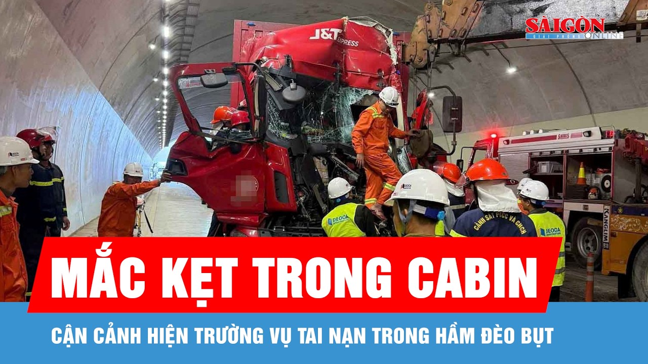 Tai nạn giao thông trong hầm Đèo Bụt, 2 người mắc kẹt trong cabin xe tải