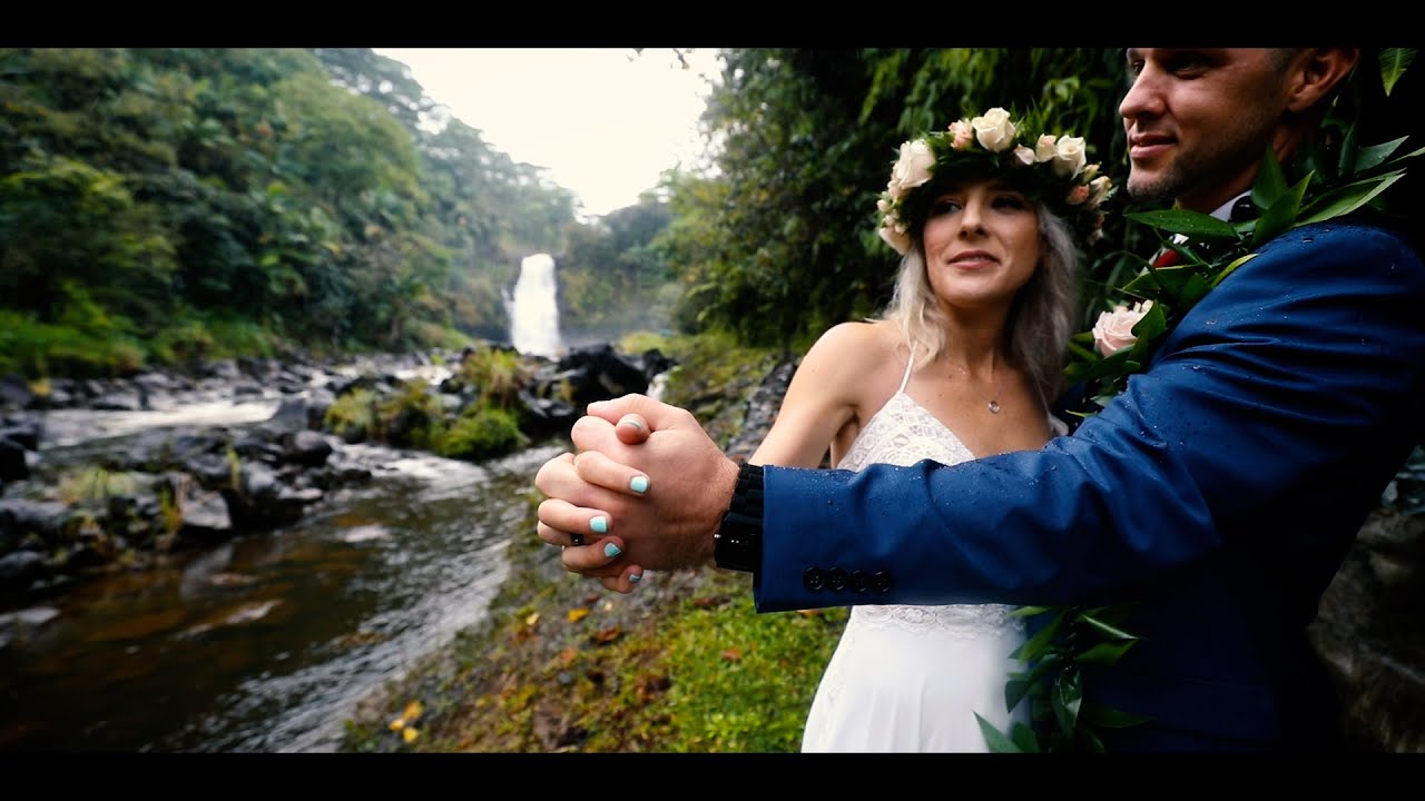 Romantic Elopement in tropical Hawaii by Kulaniapia Waterfall
