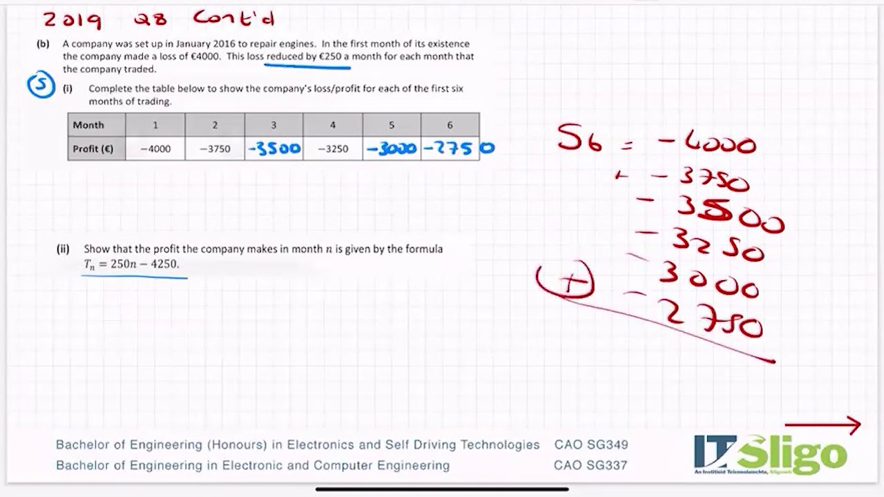 Sequence and Series 2019 Q8 Paper 1 Leaving Cert Ordinary Level