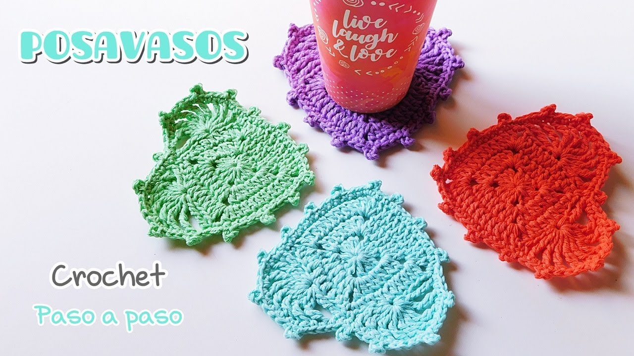 Como tejer posavasos a crochet-ganchillo en forma de corazón para San Valentín
