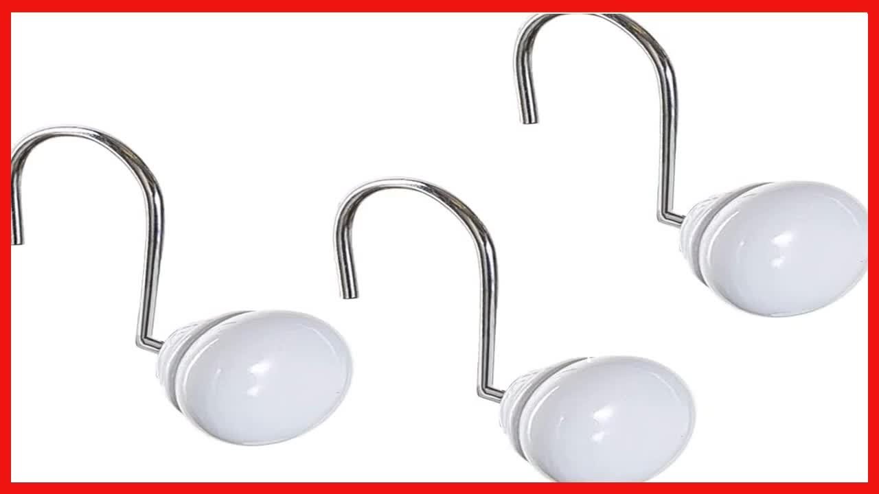 Creative Scents White Shower Curtain Hooks - Set of 12 White Shower Curtain Rings for Bathroom