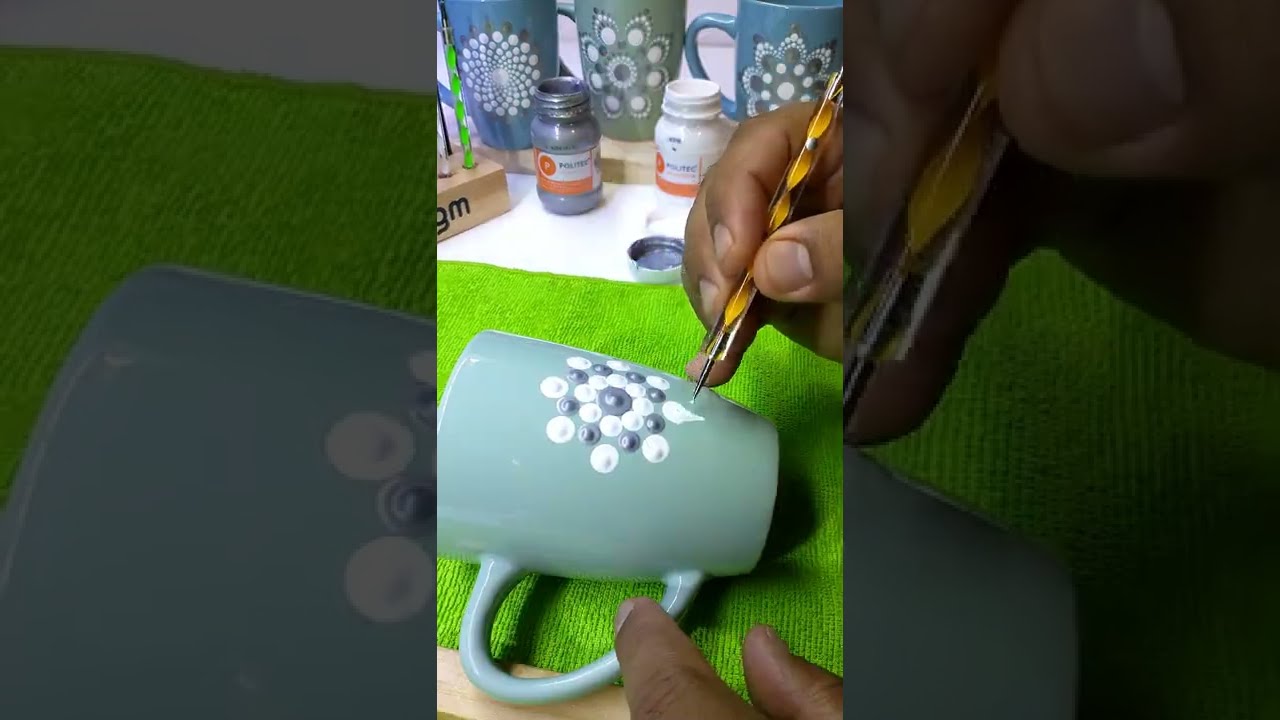 Puntillismo en Tazas. Dot Mandala mug painting #shorts