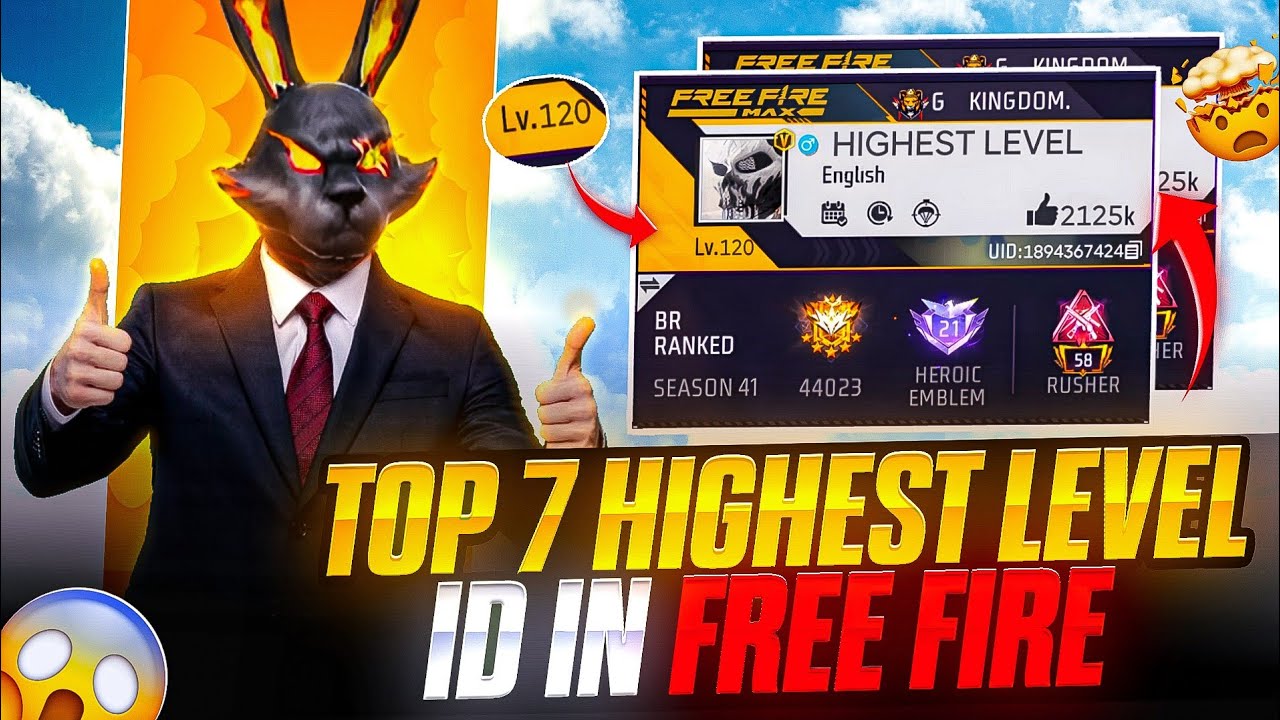 Top 7 [ 100+ ] Level Players Ids in Free fire || World Highest Level ids in free fire ⚡⚡