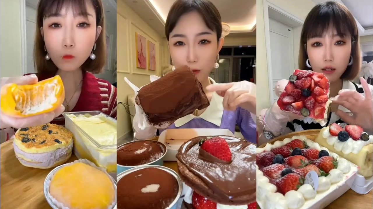 Mukbang Eating,🍫Chocolate Cake,Custard Mochi,🍓Strawberry Cake,Taro Cake 🍰Mukbang 