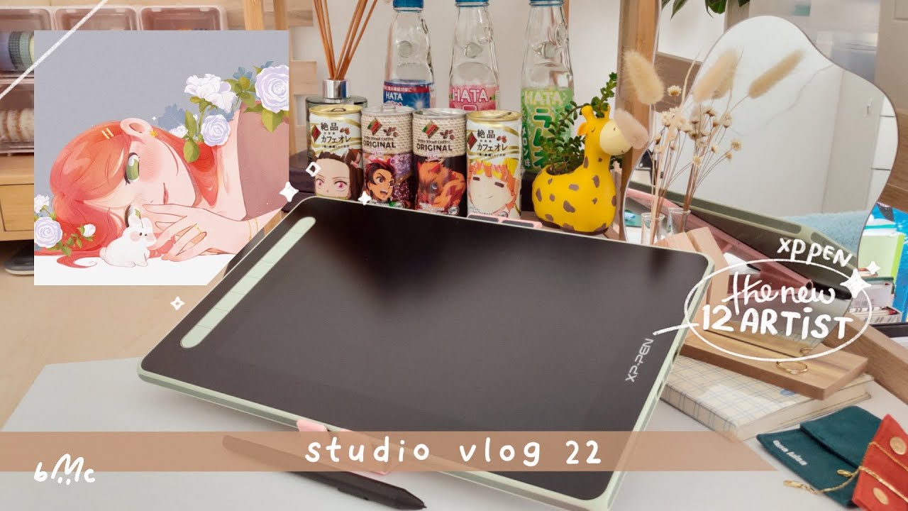 ✿ STUDIO VLOG: I got the new XP-PEN artist 12! Unboxing, review, desk setup, drawing tutorial & tips