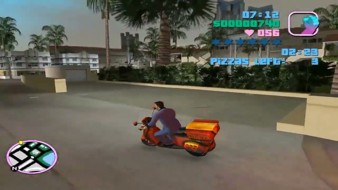 Tommy Vercetti Delivering Pizzas On a Soirée Outfit: Pizza Mission; Grand Theft Auto: Vice City