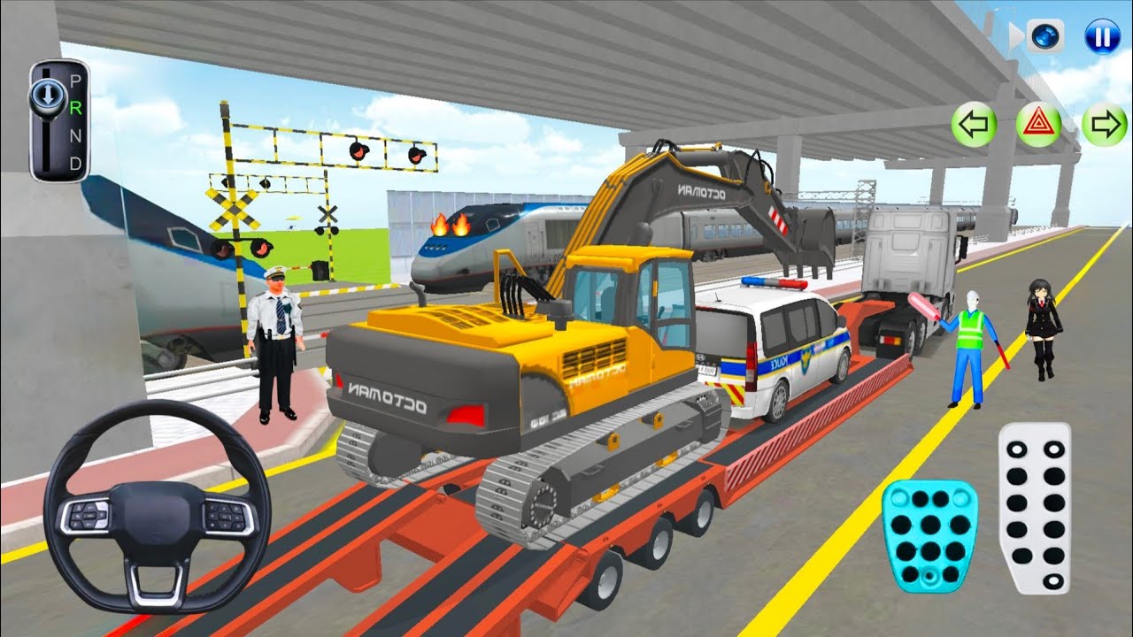 Heavy Excavator 🏗️ & Police Van 🚓 Transport | Trailer Truck | 3D Driving Simulator 2025 🎮