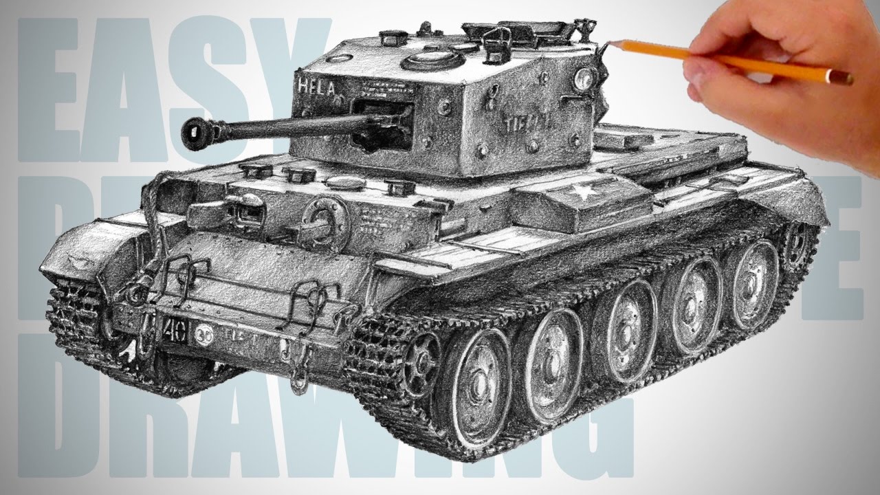 How to draw a tank (Cromwell) - Easy Perspective Drawing 27