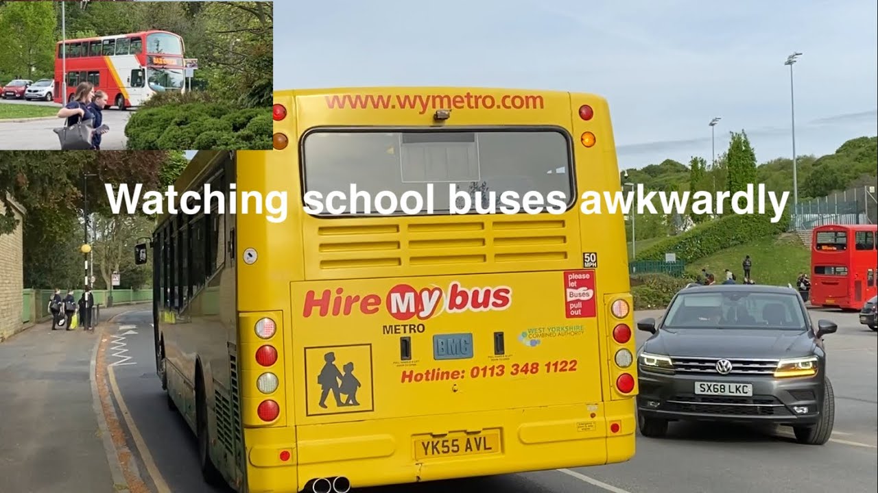 Watching school buses arriving to a school Awkwardly  #buses￼